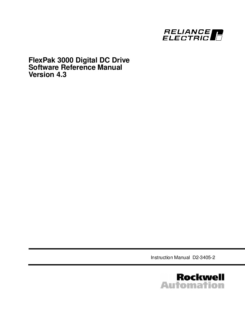 First Page Image of 500FR4041 FlexPak 3000 Digital DC Drive Software Reference Manual D2-3405-2.pdf
